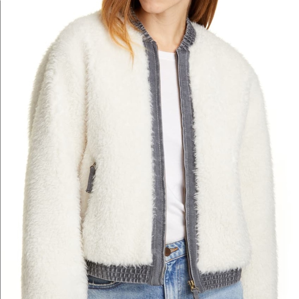 NWT LA VIE REBECCA TAYLOR Faux Fur Denim Bomber - Picture 4 of 10